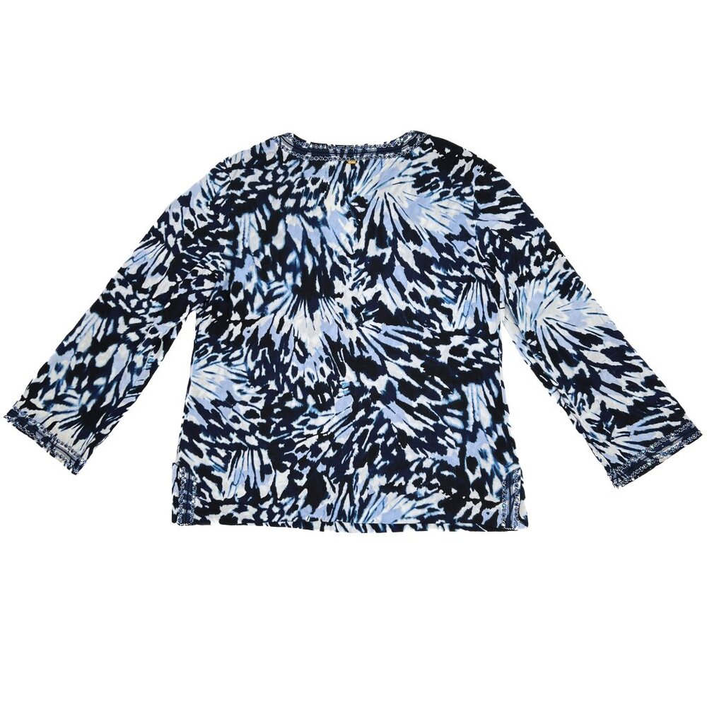 St. John Vintage Silk Split-Neck Blue Crystals Animal Print‎ Blouse Size L - Picture 7 of 10